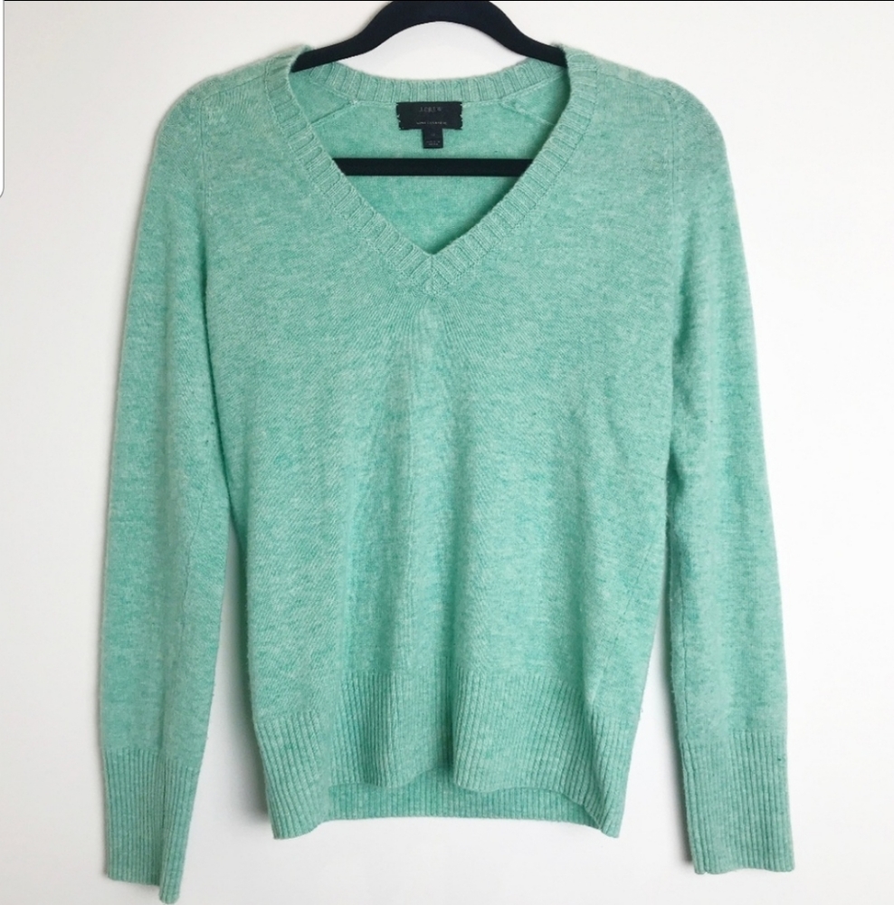 J.Crew Cashmere Teal V-neck Sweater